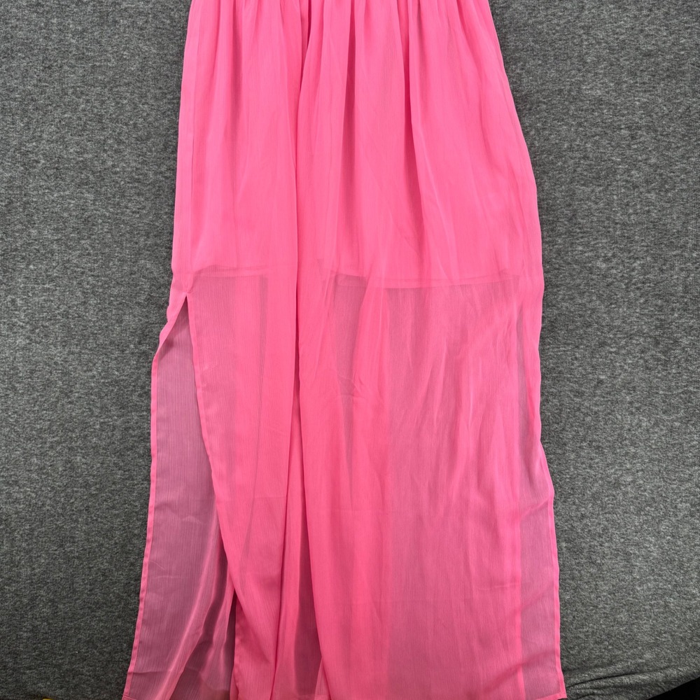 Promesa Pink Corset Maxi Dress Spring Ribbed Bodice Chiffon Slit Barbiecore - Picture 3 of 11
